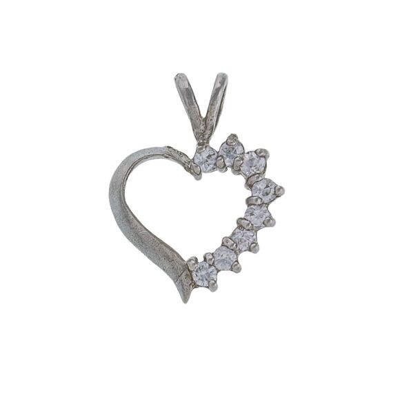 Vintage Sterling Silver 925 Cubic Zirconia Accent Open Heart Pendant - Picture 1 of 4